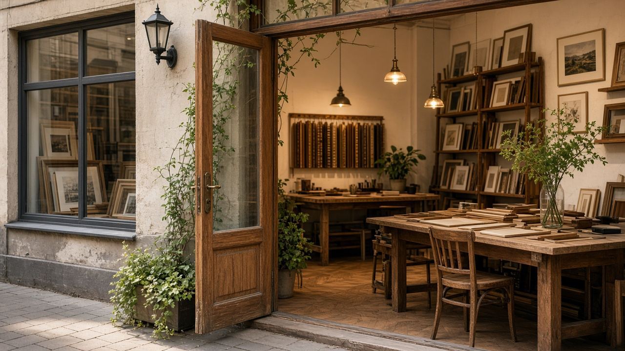 Framing shop workspace at Studio Pastapretr